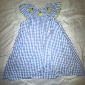 Blue and White Gingham Dress with Pineapple Detail